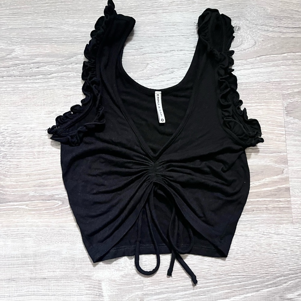 LF Emma & Sam Black Ruffle Crop Top Tank